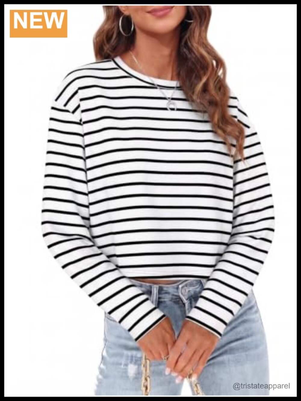 Women's Long Sleeve Crop Top Oversized Cropped T-Shirt Loose Fit Crew Neck